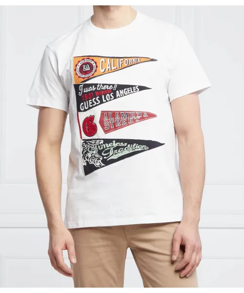 Футболка с вымпелом Regular fit Guess Jeans, белый 
Футболка с вымпелом Regular fit Guess Jeans, белый