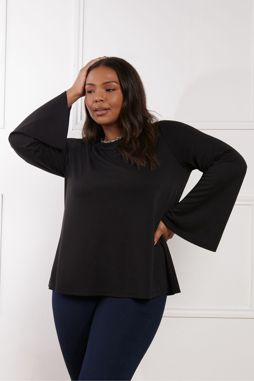 Расклешенный рукав из джерси Curve верх Live Unlimited, черный 
Расклешенный рукав из джерси Curve верх Live Unlimited, черный