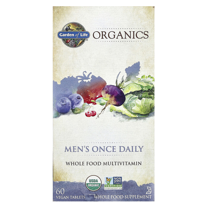 Garden of Life, Organics, мультивитамины из цельных продуктов для мужчин, 60 веганских таблеток
Garden of Life, Organics, мультивитамины из цельных продуктов для мужчин, 60 веганских таблеток