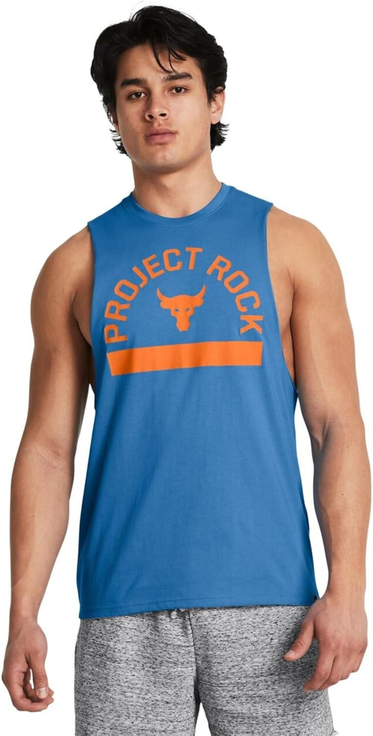 Мужская тренировочная футболка UNDER ARMOUR с графическим принтом UA Project Rock, без рукавов, черный/синий
Мужская тренировочная футболка UNDER ARMOUR с графическим принтом UA Project Rock, без рукавов, черный/синий