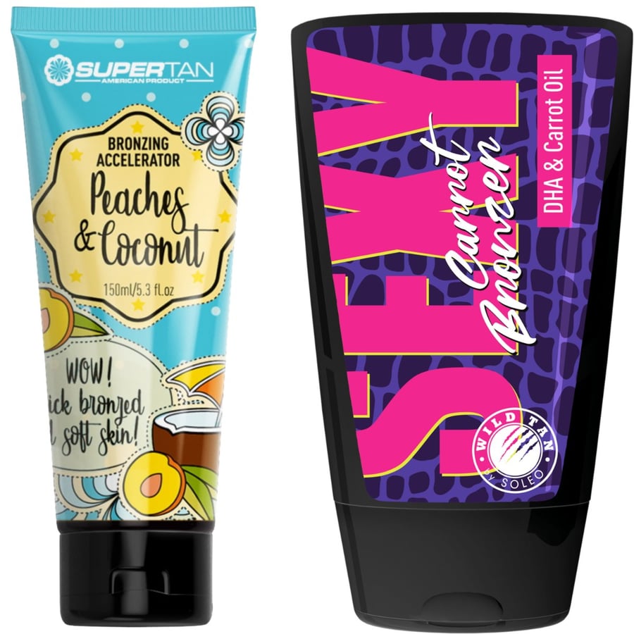 SuperTan Peaches Coconut Cream + Wild Tan Sexy Carrot
SuperTan Peaches Coconut Cream + Wild Tan Sexy Carrot