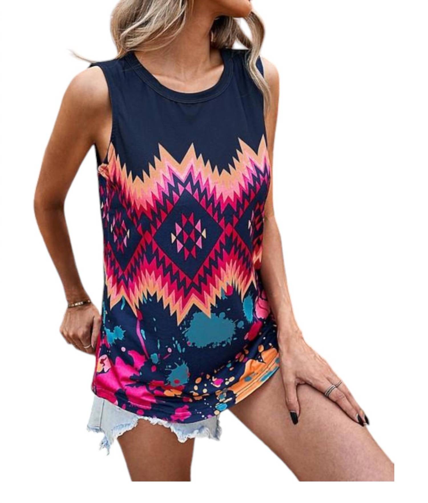 Майка с принтом Aztec Tribal Tie-Dye черного цвета, многоцветная Sweet Lover Fashion
Майка с принтом Aztec Tribal Tie-Dye черного цвета, многоцветная Sweet Lover Fashion