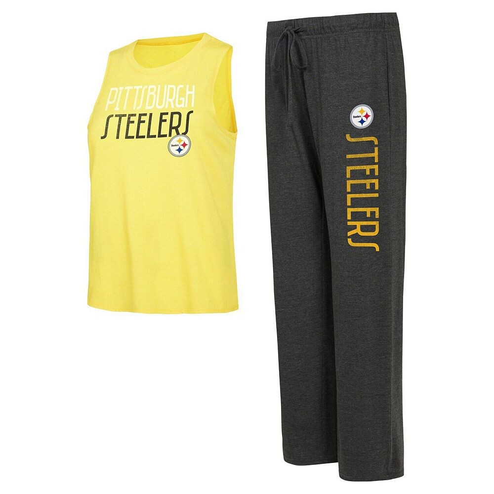 Женский спортивный черный/золотой спортивный топ Pittsburgh Steelers Muscle без рукавов и брюки для отдыха, цвет Stl Black
Женский спортивный черный/золотой спортивный топ Pittsburgh Steelers Muscle без рукавов и брюки для отдыха, цвет Stl Black