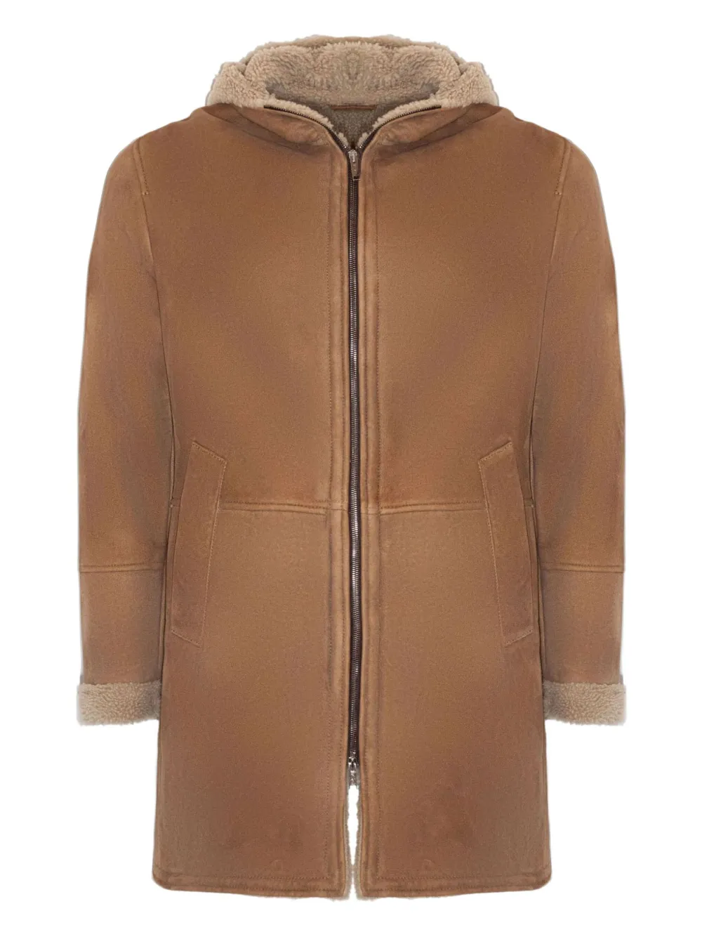 Кожаное пальто с капюшоном VOLFAGLI, нейтральный 
Кожаное пальто с капюшоном VOLFAGLI, нейтральный