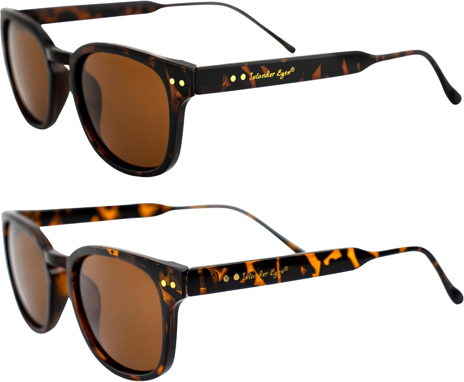 Поляризованные солнцезащитные очки Guam для мужчин и женщин, 2 пары, оправа темно- и светло-черепахового цвета с двойными металлическими заклепками и коричневыми линзами Islander Eyes, Tortoise-brown
Поляризованные солнцезащитные очки Guam для мужчин и женщин, 2 пары, оправа темно- и светло-черепахового цвета с двойными металлическими заклепками и коричневыми линзами Islander Eyes, Tortoise-brown