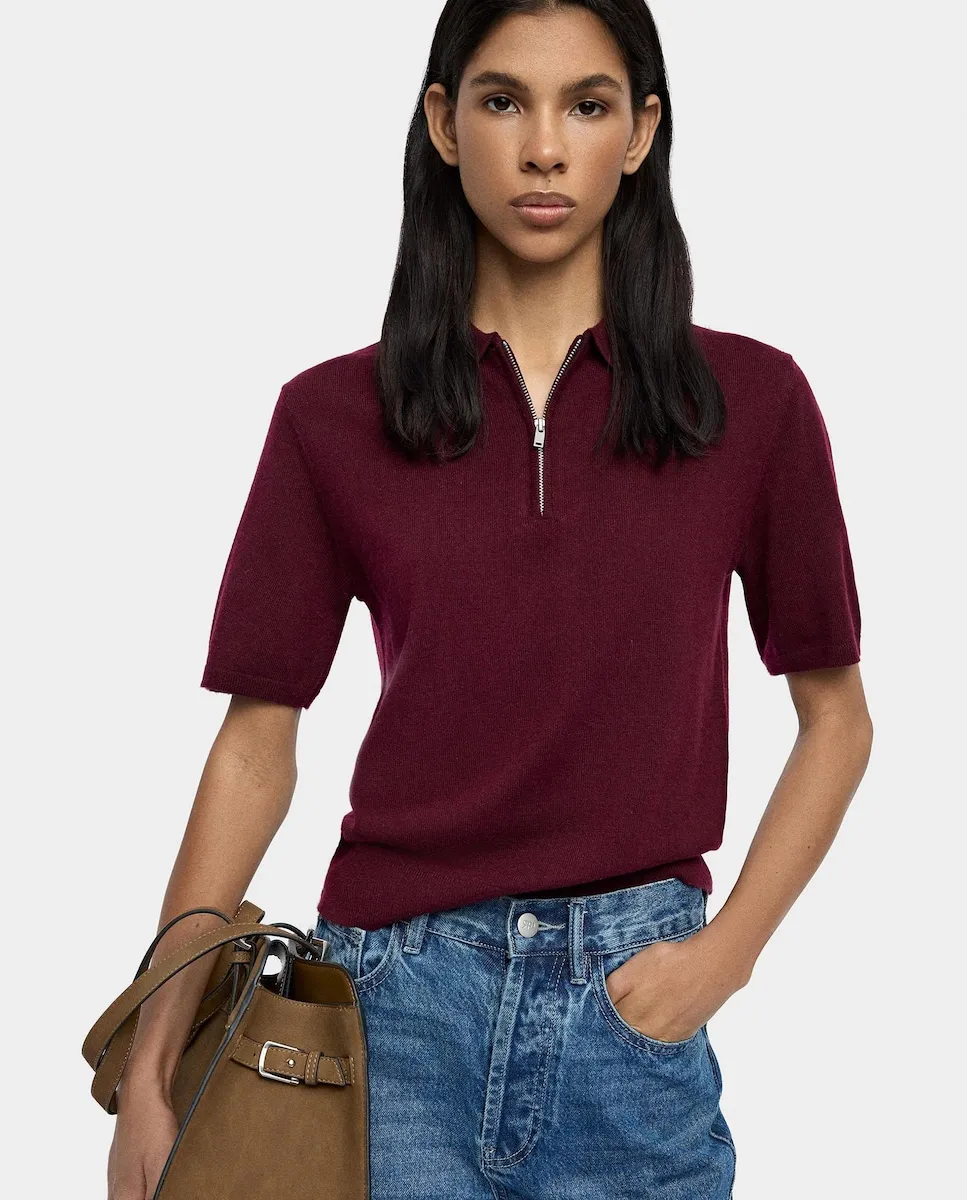 Женский вязаный свитер с воротником-поло и передней застежкой на молнию Parfois, бордовый
Женский вязаный свитер с воротником-поло и передней застежкой на молнию Parfois, бордовый