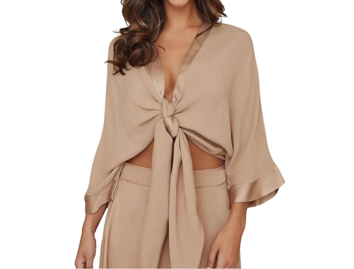 Коричневый топ с драпировкой и завязками на три четверти Milio Milano
Коричневый топ с драпировкой и завязками на три четверти Milio Milano