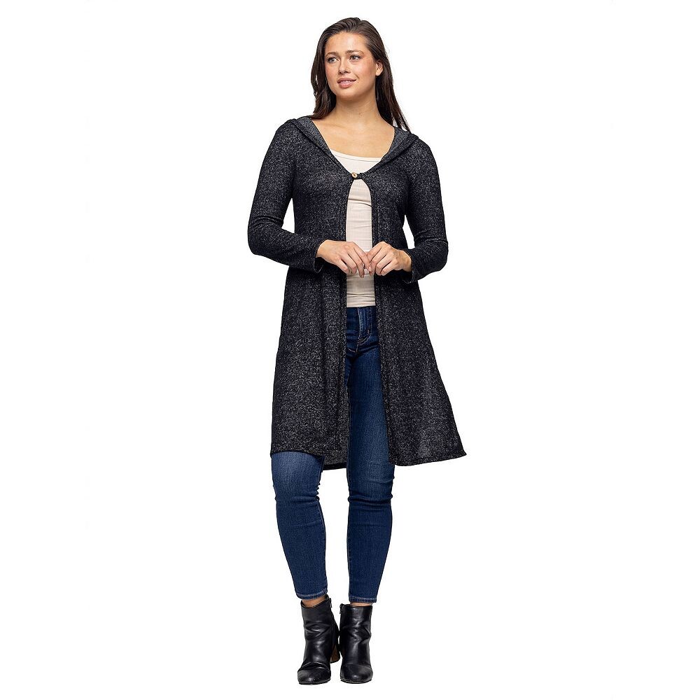 Женский кардиган длиной до колена с капюшоном 24Seven Comfort Apparel, черный 
Женский кардиган длиной до колена с капюшоном 24Seven Comfort Apparel, черный