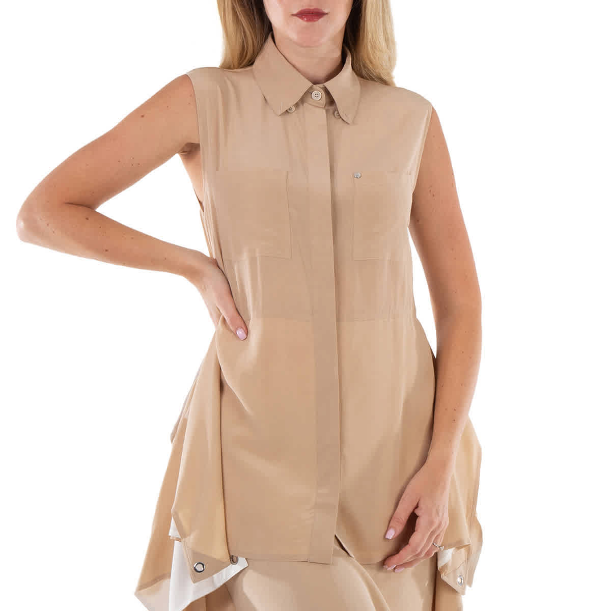 Burberry Billie Шелковый креп безрукавная блуза с драпированными панелями в мягком оленевом цвете, Soft Fawn
Burberry Billie Шелковый креп безрукавная блуза с драпированными панелями в мягком оленевом цвете, Soft Fawn