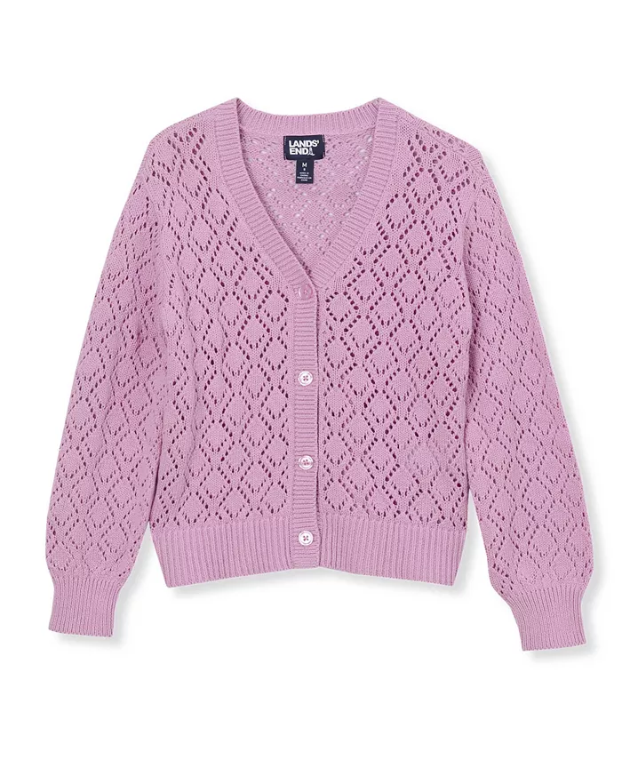 Детский кардиган на пуговицах с ажурной вязкой для девочек Lands' End, фиолетовый
Детский кардиган на пуговицах с ажурной вязкой для девочек Lands' End, фиолетовый