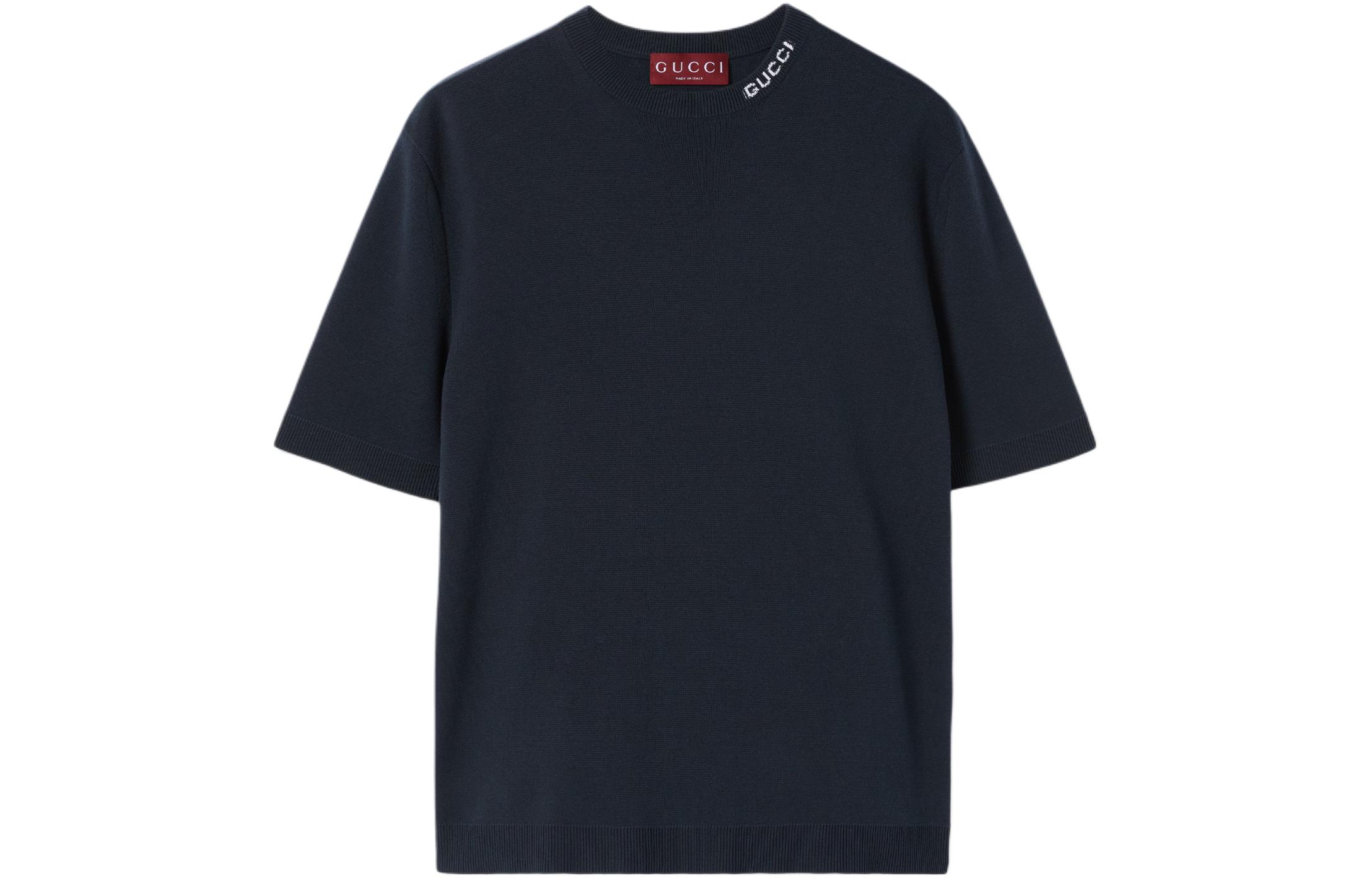 Футболка из шелкового хлопка с интарсией GUCCI, морской синий
Футболка из шелкового хлопка с интарсией GUCCI, морской синий