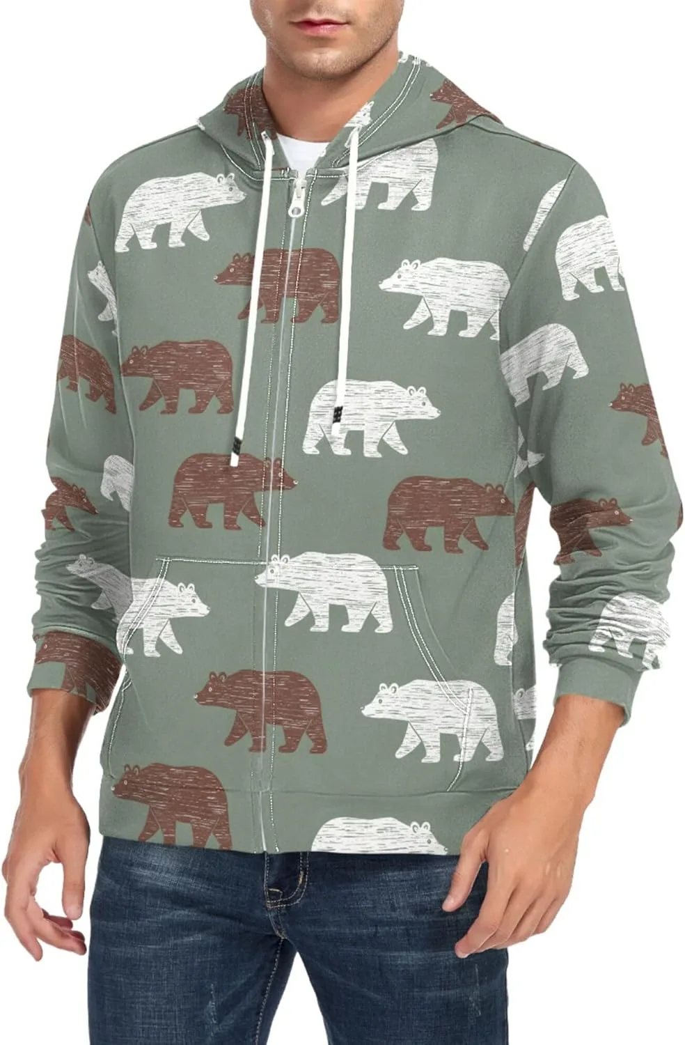 Мужская толстовка с полной молнией и принтом медведя, с длинными рукавами и карманом CUPADA
Мужская толстовка с полной молнией и принтом медведя, с длинными рукавами и карманом CUPADA