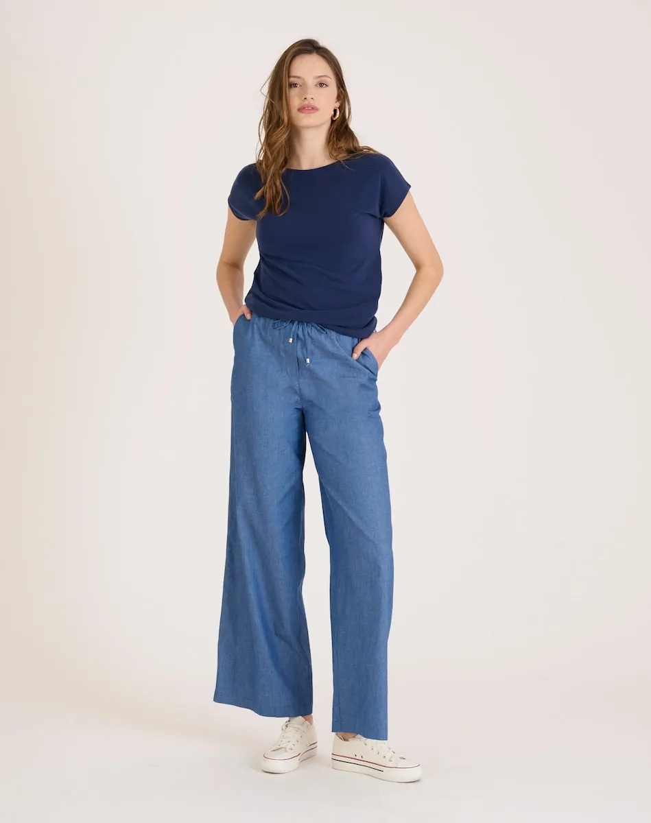 Женские брюки свободного кроя на резинке Naf Naf, индиго
Женские брюки свободного кроя на резинке Naf Naf, индиго