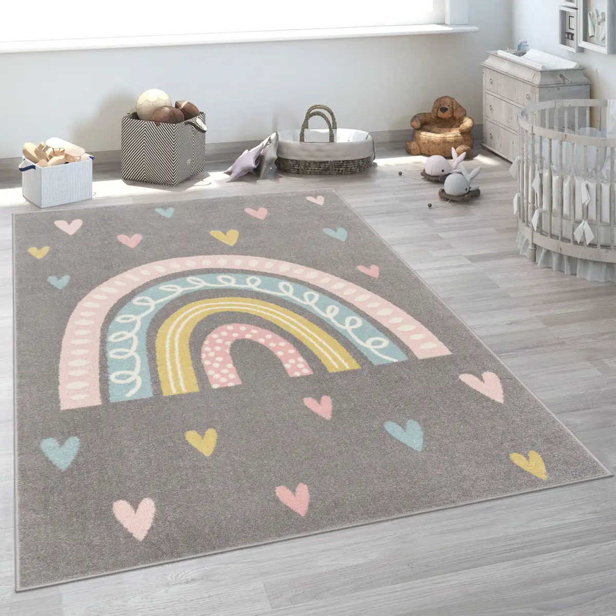 Детский ковер Paco Home "Nino 887", прямоугольный, короткий ворс, игровой коврик, мотив радуги и сердечек, детская комната 240х340 см, серый
Детский ковер Paco Home "Nino 887", прямоугольный, короткий ворс, игровой коврик, мотив радуги и сердечек, детская комната 240х340 см, серый