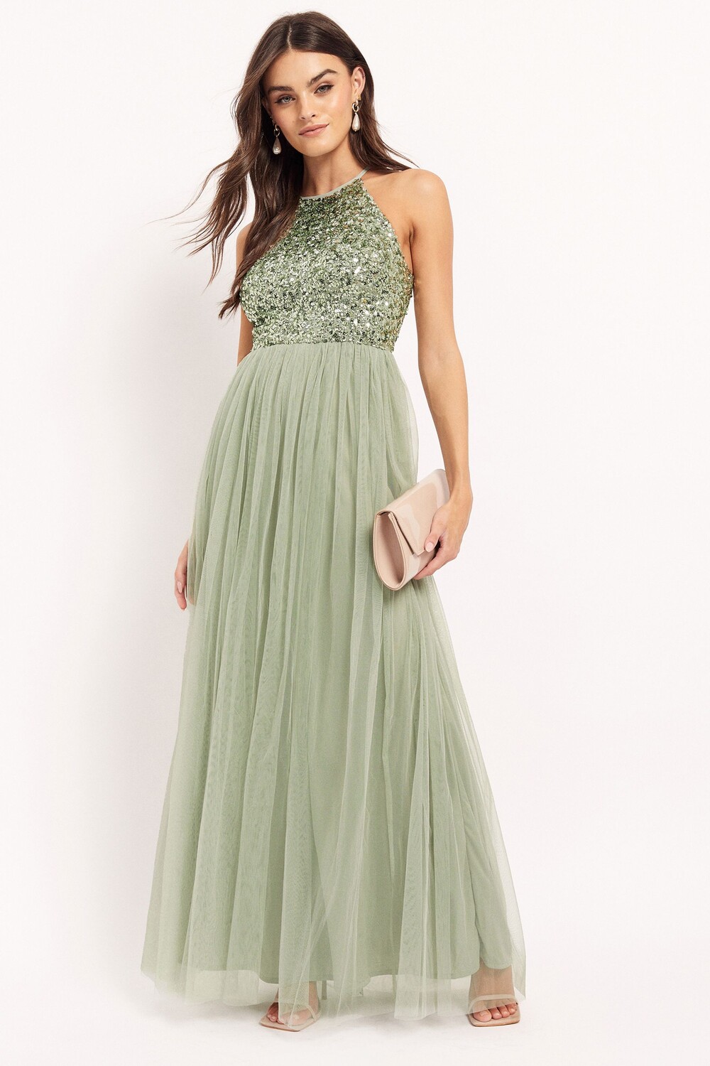 Нежное платье макси с длинными рукавами круглым вырезом и пайетками Maya, зеленый
Нежное платье макси с длинными рукавами круглым вырезом и пайетками Maya, зеленый