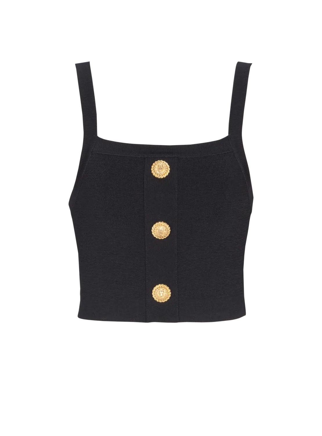 Вязаный бралетт-топ с пуговицами Balmain, черный
Вязаный бралетт-топ с пуговицами Balmain, черный