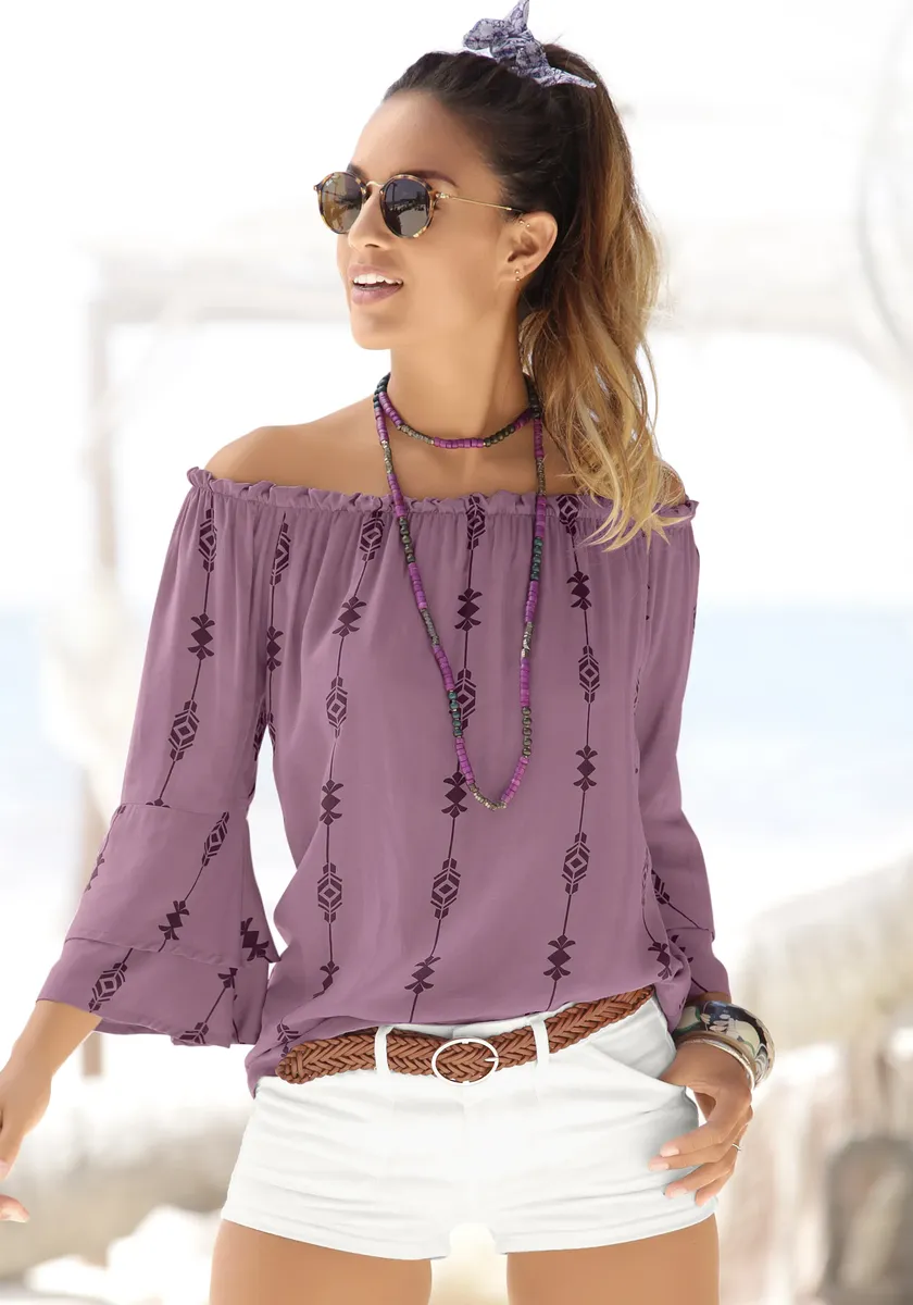 LASCANA Блуза Кармен, с этническим принтом, блузка женская, с открытыми плечами, повседневная, цвет Lila-Bedruckt
LASCANA Блуза Кармен, с этническим принтом, блузка женская, с открытыми плечами, повседневная, цвет Lila-Bedruckt