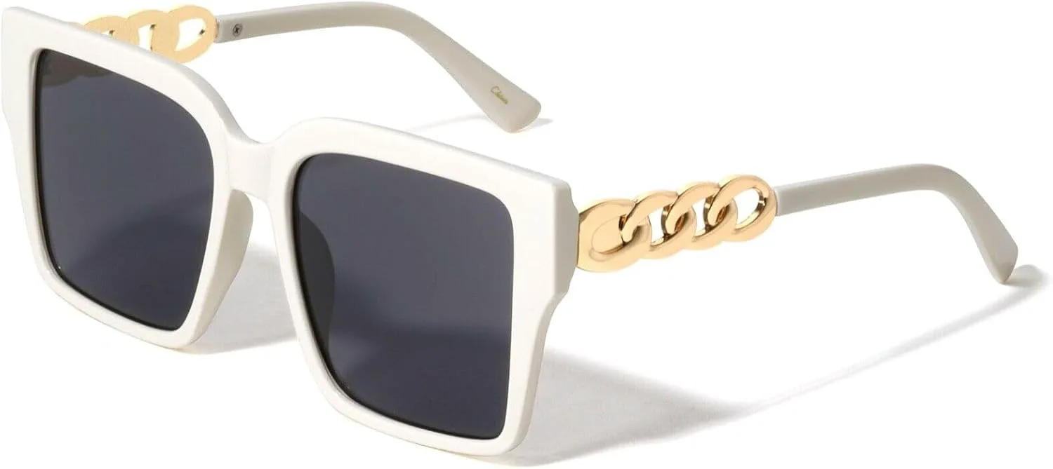 Женские солнцезащитные очки Dweebzilla с квадратной золотой цепочкой в кубинском стиле, увеличенного размера, White & Gold Frame - Black Super Dark Lenses
Женские солнцезащитные очки Dweebzilla с квадратной золотой цепочкой в кубинском стиле, увеличенного размера, White & Gold Frame - Black Super Dark Lenses