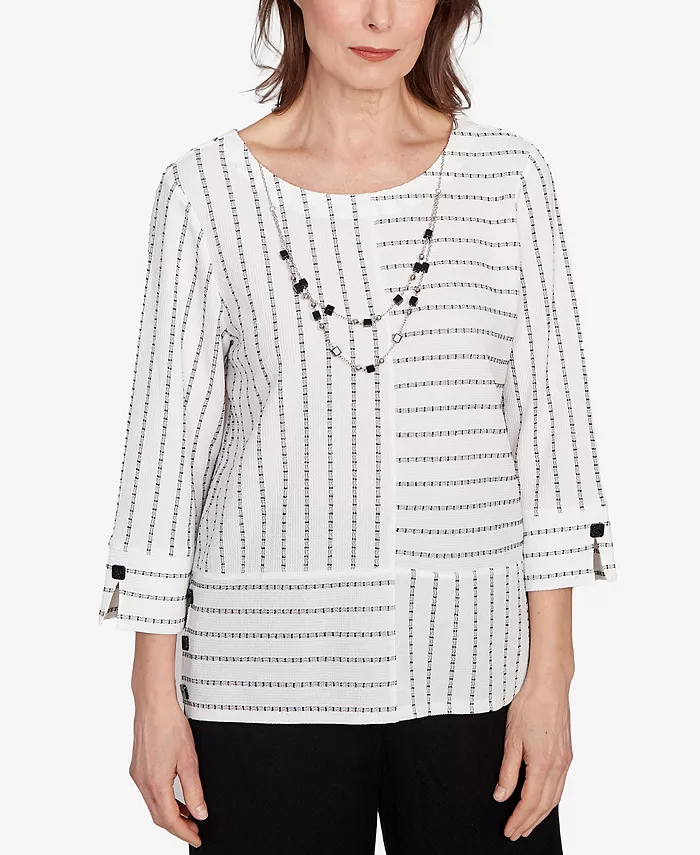 Топ Petite Santa Barbara Splice с текстурированной полоской, круглым вырезом и ожерельем Alfred Dunner, черный
Топ Petite Santa Barbara Splice с текстурированной полоской, круглым вырезом и ожерельем Alfred Dunner, черный