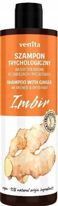 Venita, Трихологический шампунь для ослабленных волос с экстрактом имбиря, 300мл
Venita, Трихологический шампунь для ослабленных волос с экстрактом имбиря, 300мл
