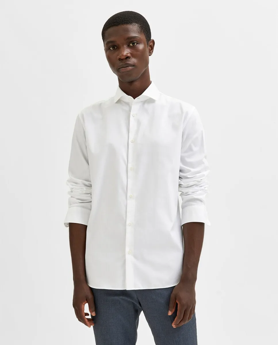 Мужская однотонная хлопковая классическая рубашка приталенного кроя Selected, белый
Мужская однотонная хлопковая классическая рубашка приталенного кроя Selected, белый