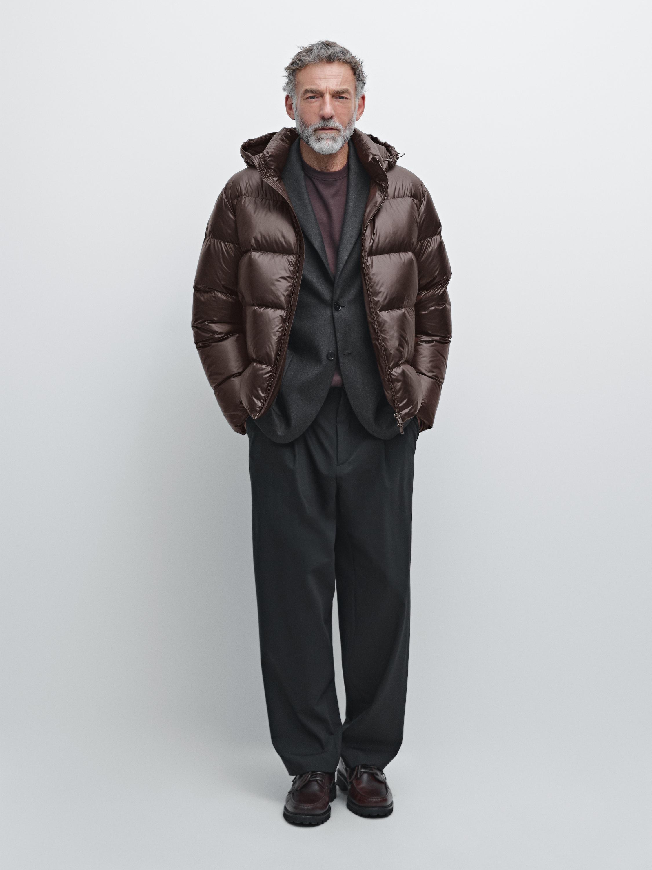 Водоотталкивающая атласная куртка-пуховик Massimo Dutti, коричневый 
Водоотталкивающая атласная куртка-пуховик Massimo Dutti, коричневый