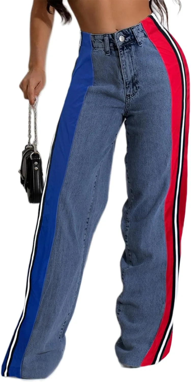 Джинсы Angsuttc для женщин с пачворком и полосками, эластичные, с цветными блоками и широкими штанинами
Джинсы Angsuttc для женщин с пачворком и полосками, эластичные, с цветными блоками и широкими штанинами