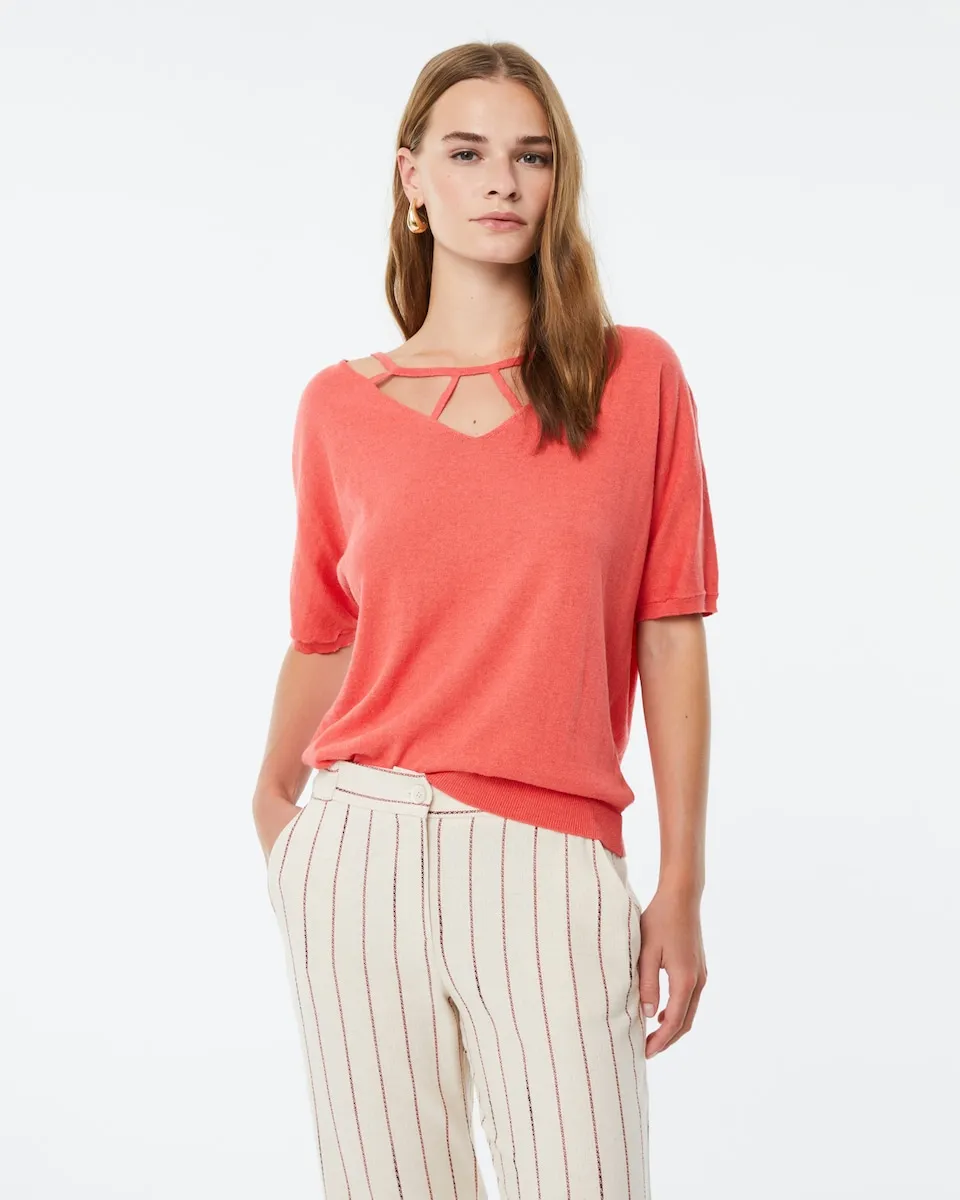 Женский свитер с короткими рукавами и вырезами на горловине Paz Torras, коралловый
Женский свитер с короткими рукавами и вырезами на горловине Paz Torras, коралловый