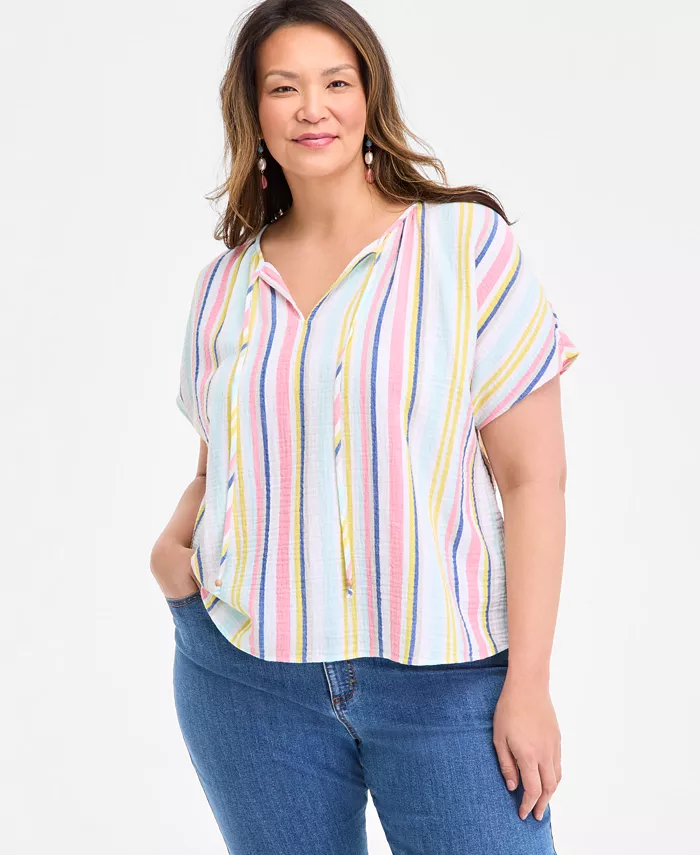 Плюс сайз блуза с коротким рукавом и принтом, с завязкой на шее Style & Co, белый
Плюс сайз блуза с коротким рукавом и принтом, с завязкой на шее Style & Co, белый