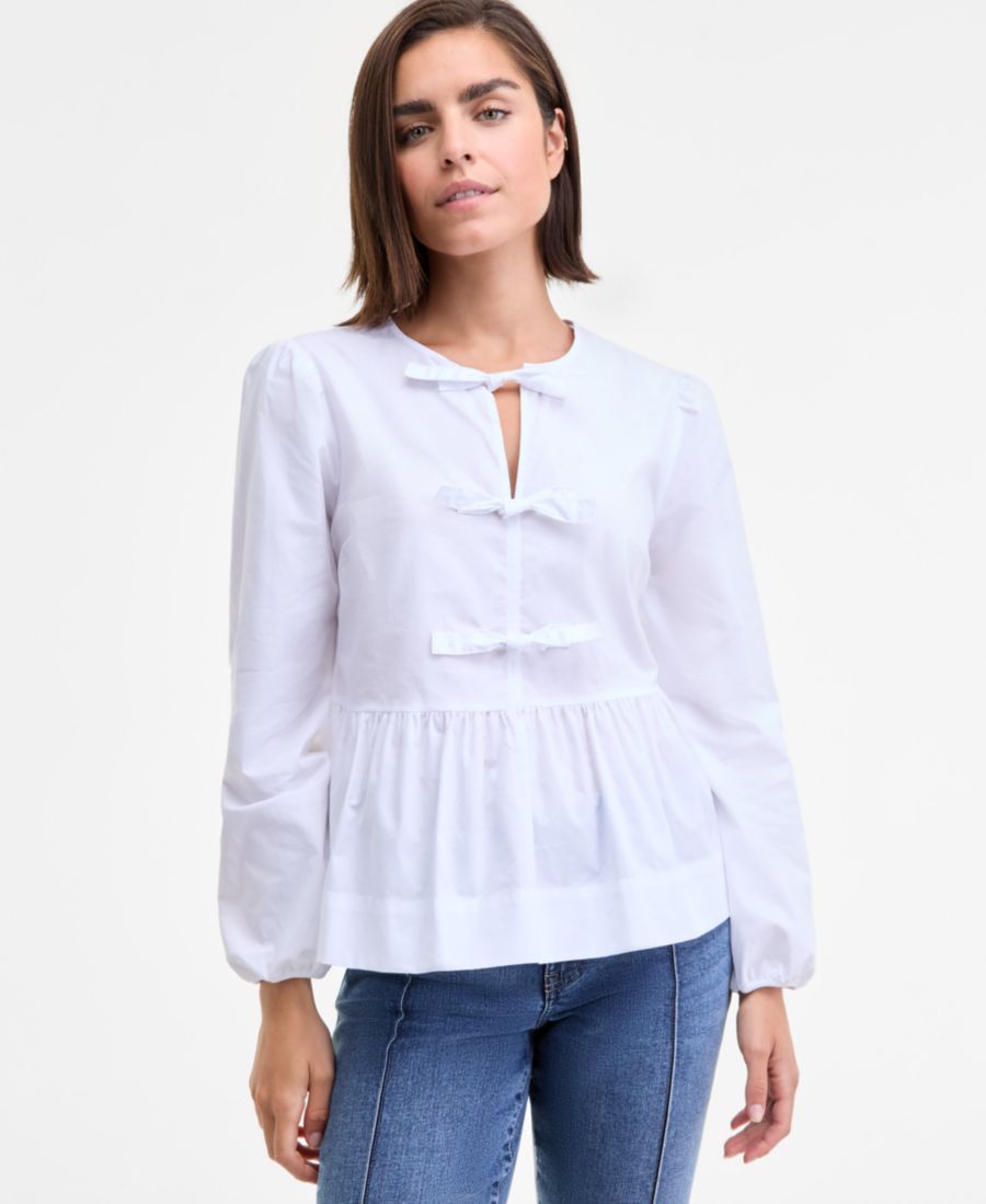 Женский хлопковый топ с баской и завязками спереди Nautica Jeans, Bright White
Женский хлопковый топ с баской и завязками спереди Nautica Jeans, Bright White