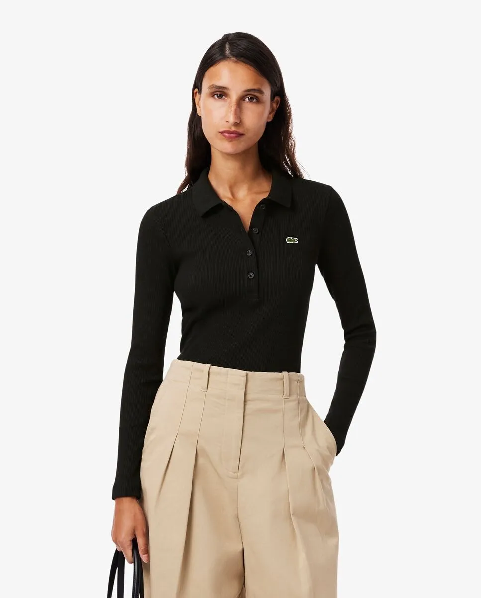 Женское поло из хлопка в рубчик с короткими рукавами и приталенным кроем Lacoste, черный
Женское поло из хлопка в рубчик с короткими рукавами и приталенным кроем Lacoste, черный
