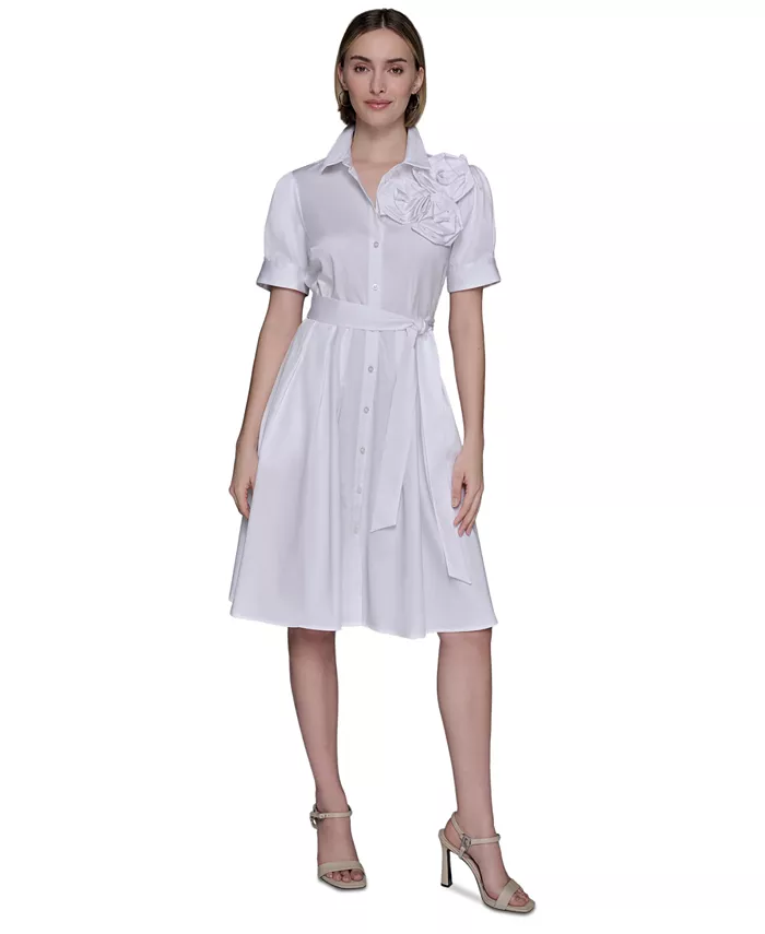 Женское хлопковое платье-рубашка с цветочной аппликацией KARL LAGERFELD PARIS, белый
Женское хлопковое платье-рубашка с цветочной аппликацией KARL LAGERFELD PARIS, белый