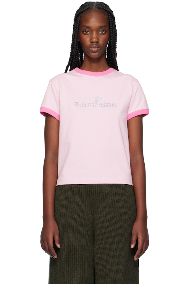 Футболка в стиле ретро "Farm girl" с контрастной окантовкой Sky High Farm Workwear, розовый 
Футболка в стиле ретро "Farm girl" с контрастной окантовкой Sky High Farm Workwear, розовый