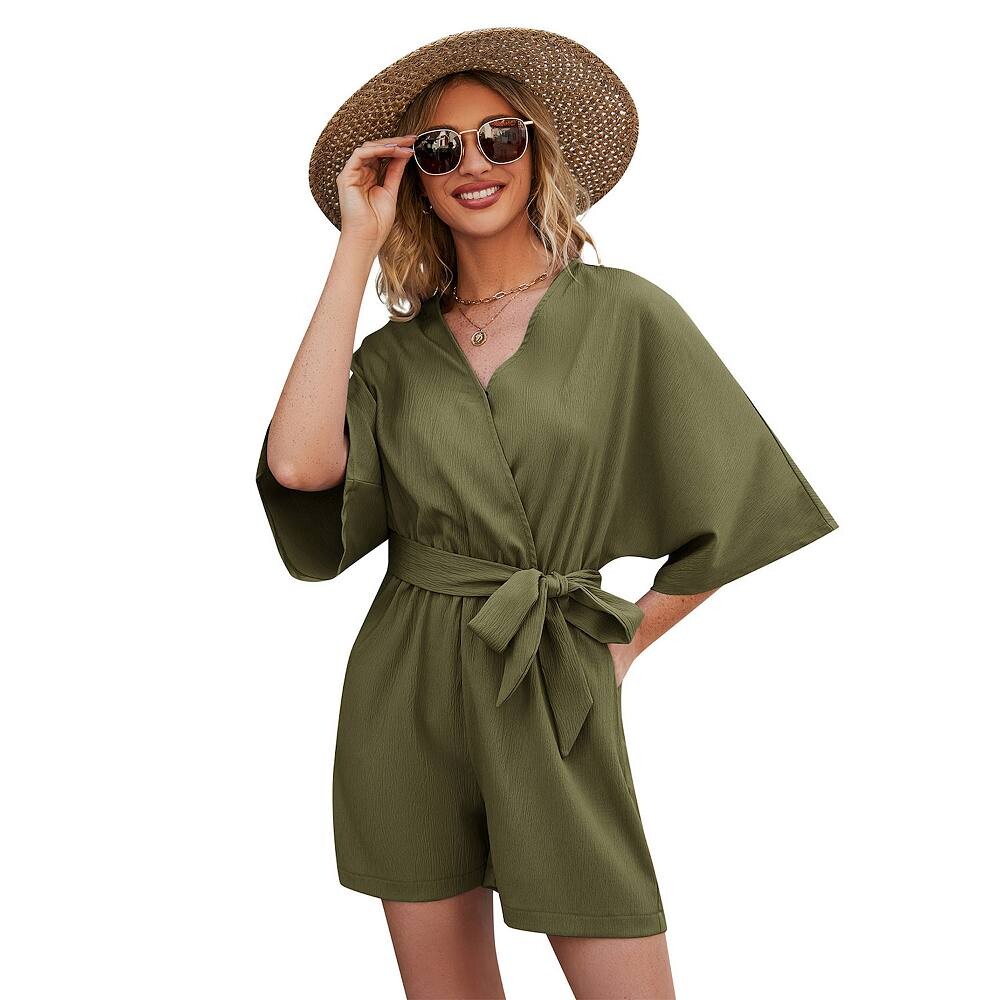 Женские повседневные короткие комбинезоны с V-образным вырезом и поясом, расклешенный комбинезон с половиной рукавов и завязкой на талии MISSKY, цвет Army Green
Женские повседневные короткие комбинезоны с V-образным вырезом и поясом, расклешенный комбинезон с половиной рукавов и завязкой на талии MISSKY, цвет Army Green