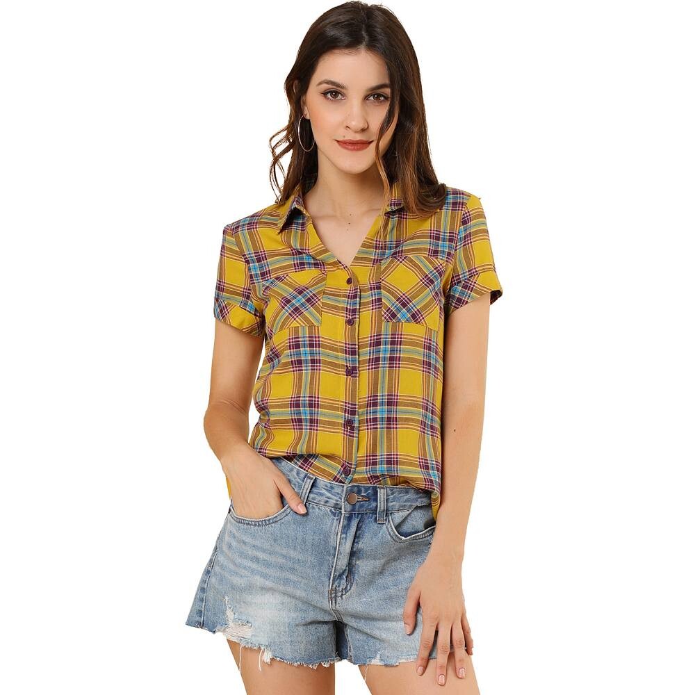 Женская рубашка в клетку с короткими рукавами на пуговицах спереди и бойфрендом ALLEGRA K, желтый
Женская рубашка в клетку с короткими рукавами на пуговицах спереди и бойфрендом ALLEGRA K, желтый