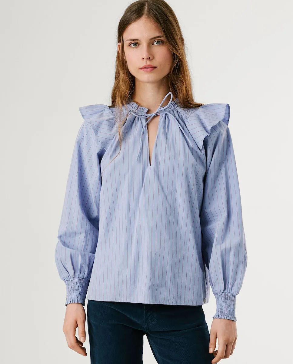 Женская блузка из поплинной ткани с оборками на плечах Pepe Jeans, синий
Женская блузка из поплинной ткани с оборками на плечах Pepe Jeans, синий