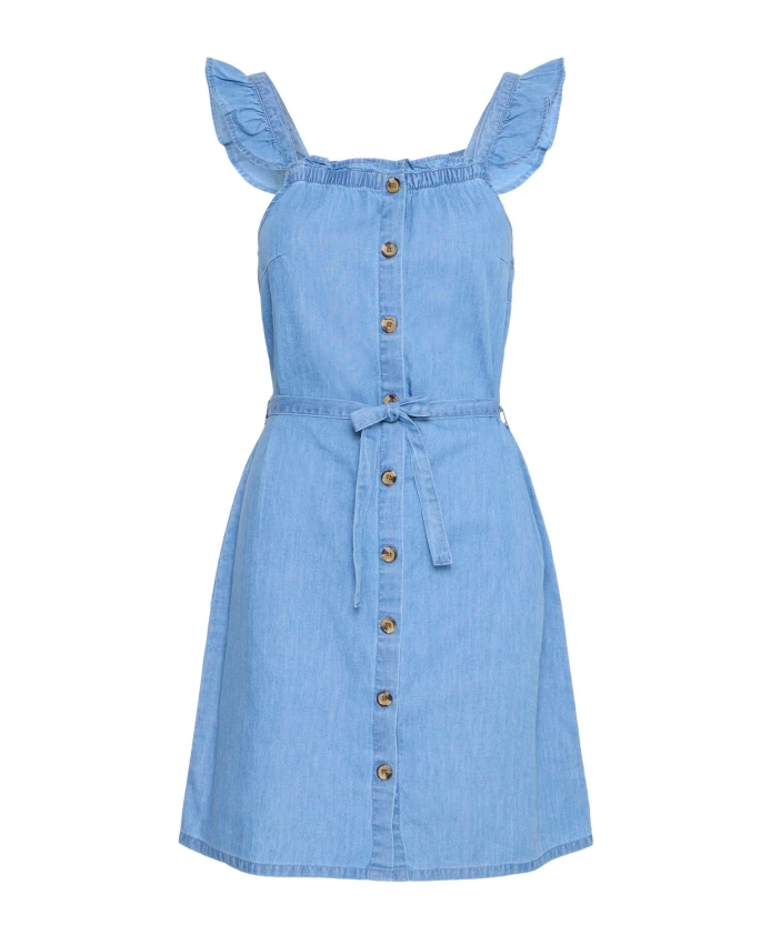 Светло-Голубое платье из шамбре с оборками на бретелях Ichi, синий
Светло-Голубое платье из шамбре с оборками на бретелях Ichi, синий