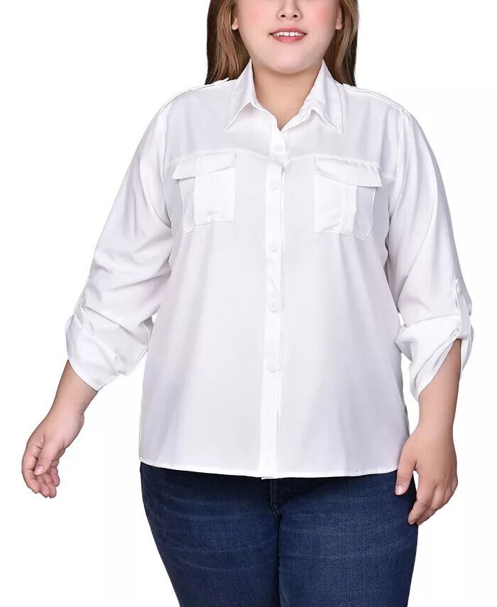 Блузка больших размеров с рукавами 3/4 и язычками на подкладке NY Collection, белый
Блузка больших размеров с рукавами 3/4 и язычками на подкладке NY Collection, белый