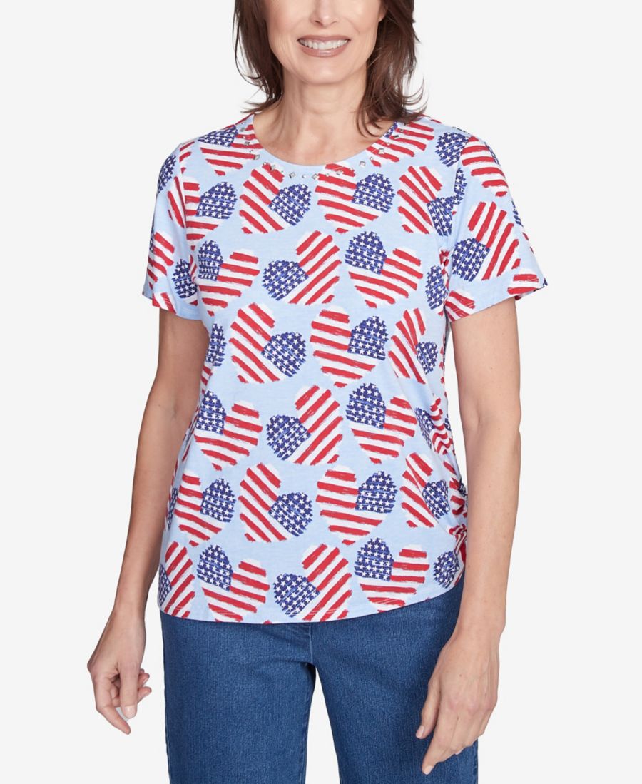 Женская блузка с флагом и сердцем, с боковыми складками Alfred Dunner, Blue
Женская блузка с флагом и сердцем, с боковыми складками Alfred Dunner, Blue