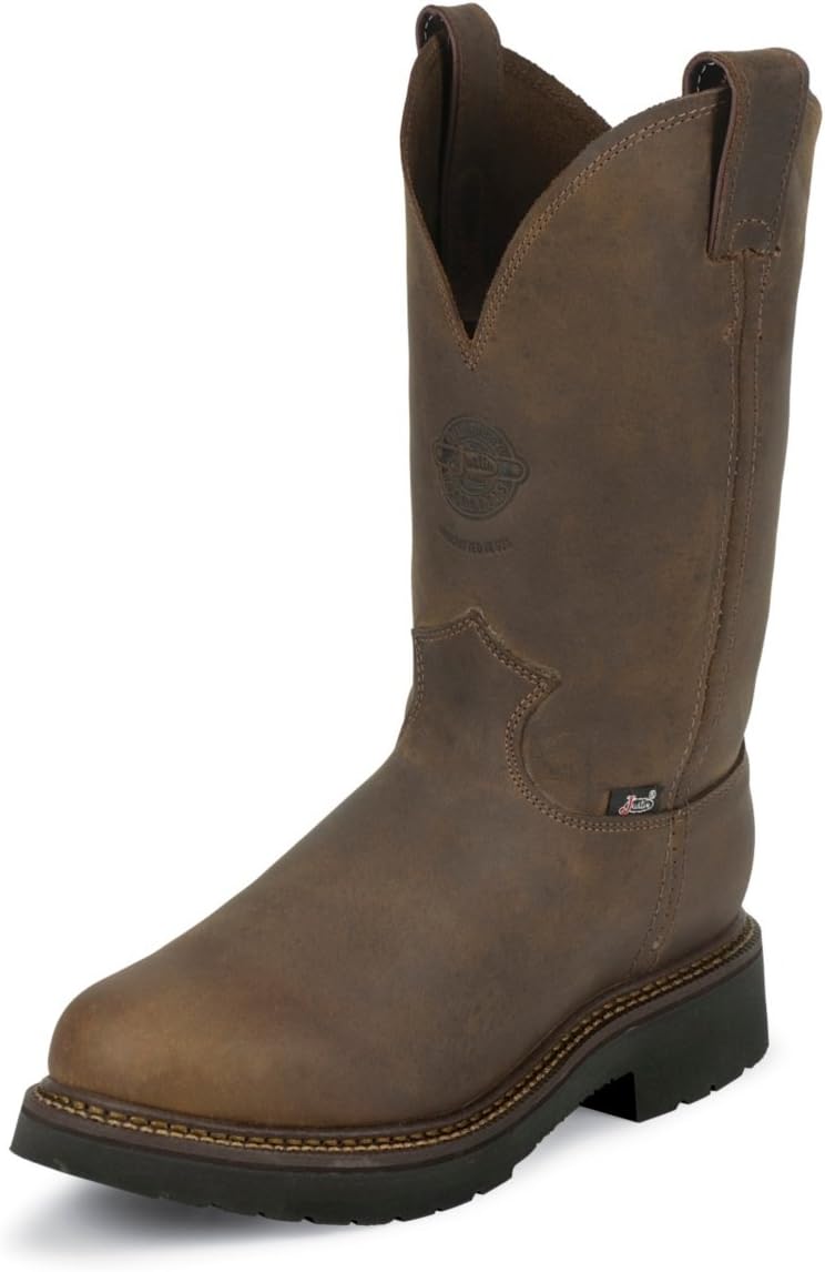 Ботинки Justin Balusters 11 с стальным носком для мужчин - круглый носок, натуральная кожа полного тиснения, ботинки с защелкой и стальным носком, с противоскользящей подошвой, соответствует стандарту EH, шоколадный
Ботинки Justin Balusters 11 с стальным носком для мужчин - круглый носок, натуральная кожа полного тиснения, ботинки с защелкой и стальным носком, с противоскользящей подошвой, соответствует стандарту EH, шоколадный