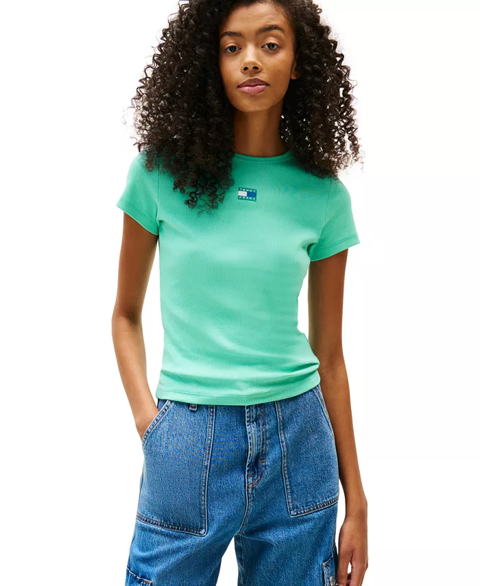 Женская футболка с логотипом Badge Logo и ребристой фактурой Tommy Jeans, зеленый
Женская футболка с логотипом Badge Logo и ребристой фактурой Tommy Jeans, зеленый