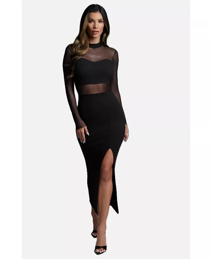 Женское платье макси с ребристой имитацией горловины и вставками из сетки Powermesh Bebe, черный
Женское платье макси с ребристой имитацией горловины и вставками из сетки Powermesh Bebe, черный