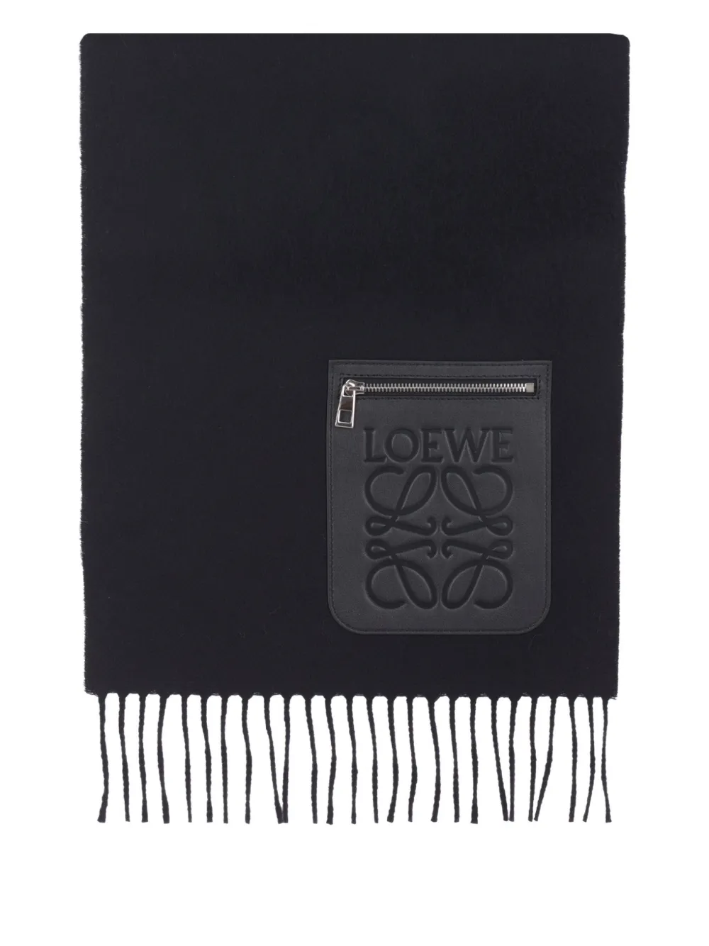 Шарф с бахромой и нашивкой-логотипом LOEWE, черный 
Шарф с бахромой и нашивкой-логотипом LOEWE, черный