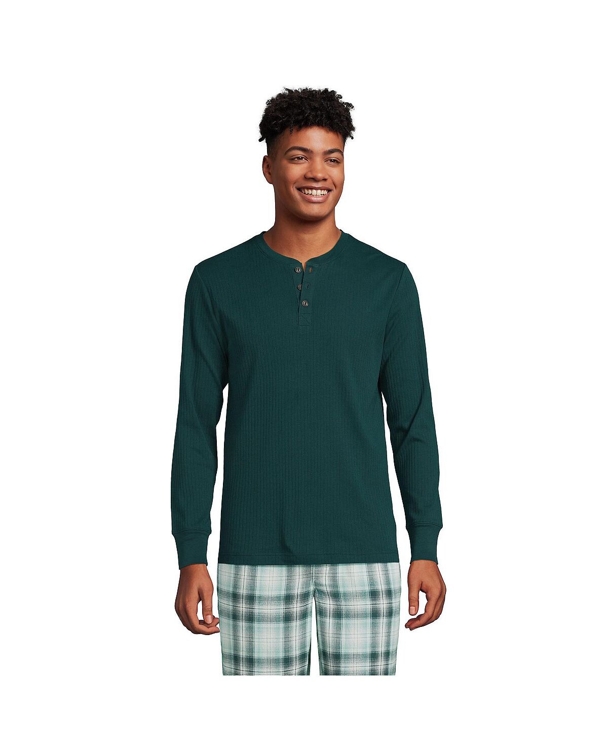 Мужская высокая трикотажная пижама в рубчик с футболкой Henley Lands' End
Мужская высокая трикотажная пижама в рубчик с футболкой Henley Lands' End