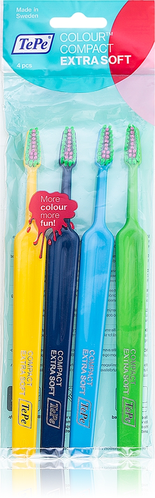 Компактные цветные сверхмягкие зубные щетки Tepe, 4 шт
Компактные цветные сверхмягкие зубные щетки Tepe, 4 шт
