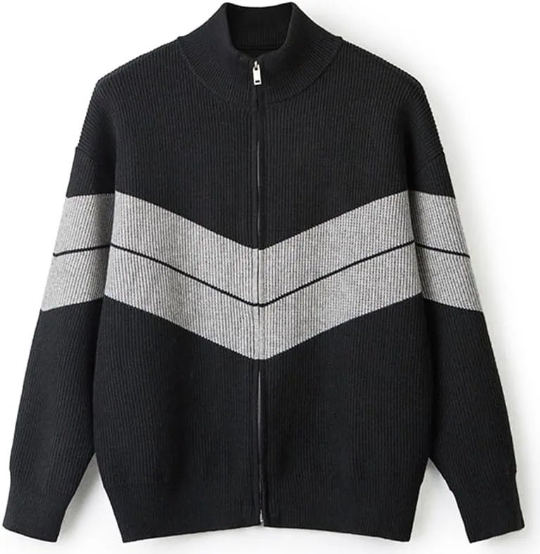 Мужская полосатая вязаная куртка-кардиган с цветными блоками
Мужская полосатая вязаная куртка-кардиган с цветными блоками