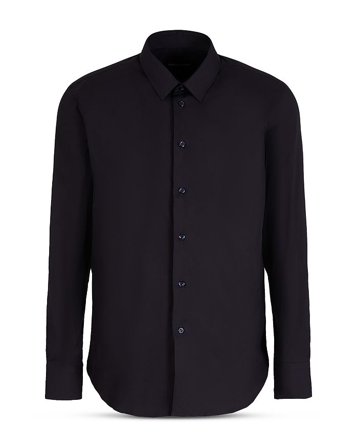 Основная облегающая рубашка с длинным рукавом и эластичной тканью Emporio Armani, синий 
Основная облегающая рубашка с длинным рукавом и эластичной тканью Emporio Armani, синий