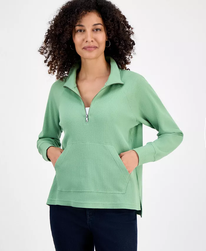 Свитшот Petite Waffle Knit с застежкой-молнией на половину длины Style & Co, зеленый 
Свитшот Petite Waffle Knit с застежкой-молнией на половину длины Style & Co, зеленый