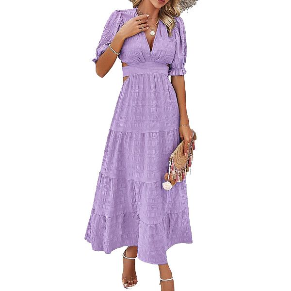 Женское летнее элегантное платье миди с v-образным вырезом, пышными рукавами и вырезом на спине Joyjoy, Light Purple
Женское летнее элегантное платье миди с v-образным вырезом, пышными рукавами и вырезом на спине Joyjoy, Light Purple