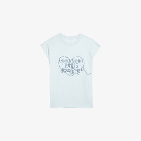 Футболка короткая Zadig&Voltaire Cloe с принтом под стразы, голубой
Футболка короткая Zadig&Voltaire Cloe с принтом под стразы, голубой